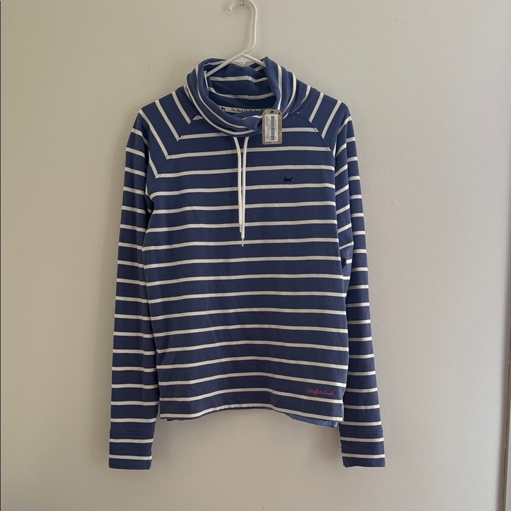 The Black Dog Denim and Ivory Striped Cowl Neck Top